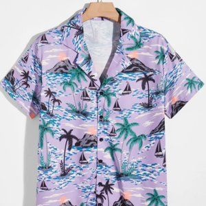 Guys Tropical Graphic Button Front Shirt